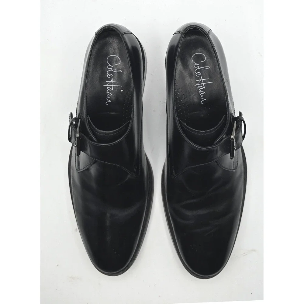 Cole Haan Mens Black Leather Monk Strap Dress Shoes C08071 Size 7.5 M